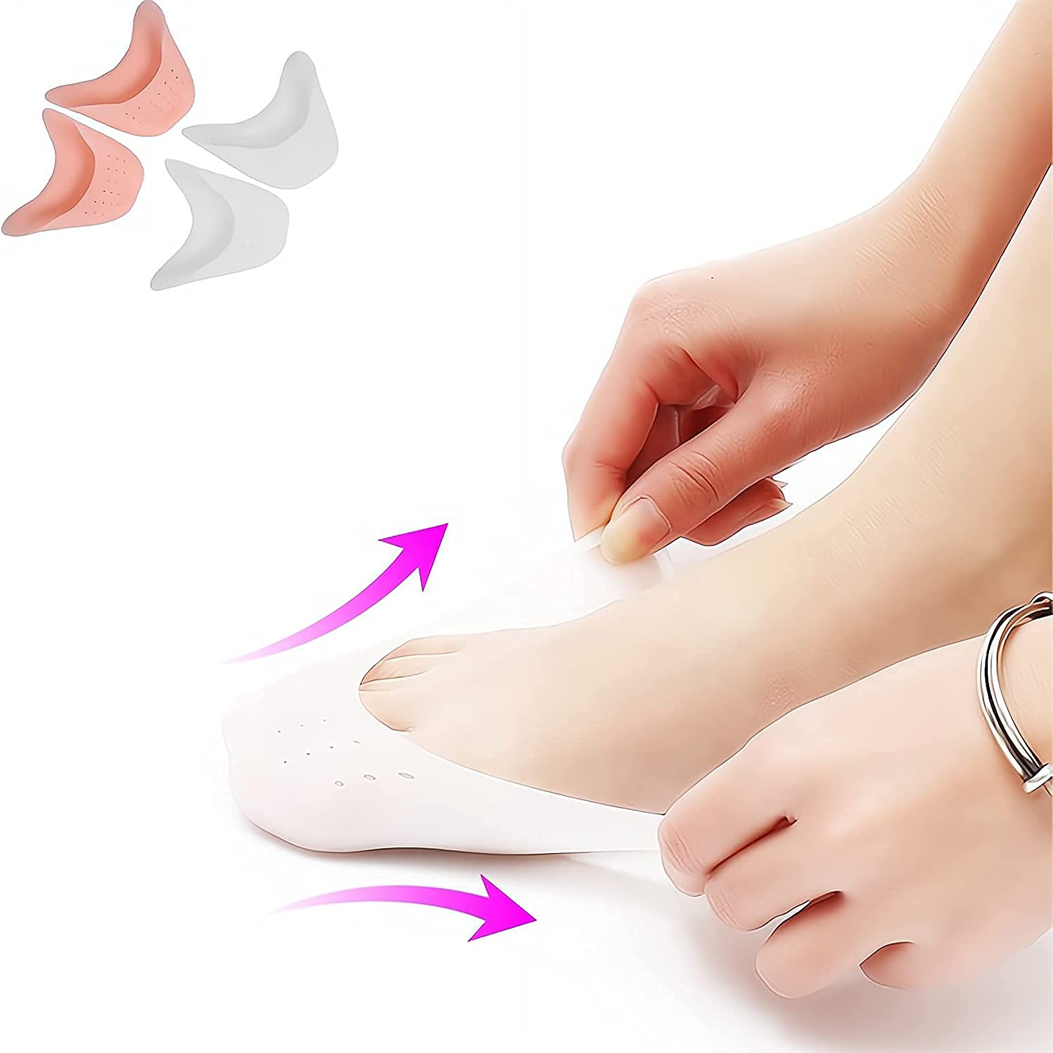 Silicone Pointe Toe Pads, Silicone Ballet Pointe Toe Pads, Forefoot Cushion, Toe Protectors, Covers Forefoot Cushion, soft Men Women Toe Protection, Pedicure Comfort Breathable,2Pairs(White)