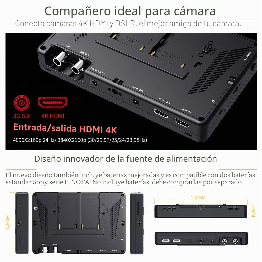 Feelworld LUT7S 7 Pulgadas 2200nit Ultra Brillante 3D Lut Touch Screen DSLR Cámara Monitor de Campo 1920x1200 IPS 4K HDMI 3G SDI DC Output Forma de Onda Sensor de Luz