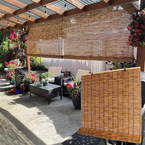 Estor Persiana Bambu Cortinas Enrollables Persianas de Bambu Exterior Interior 60 95 100 110 120 130 140 150 160 170 180cm De Ancho Natural Cortina De Caña, Fácil De Instalar