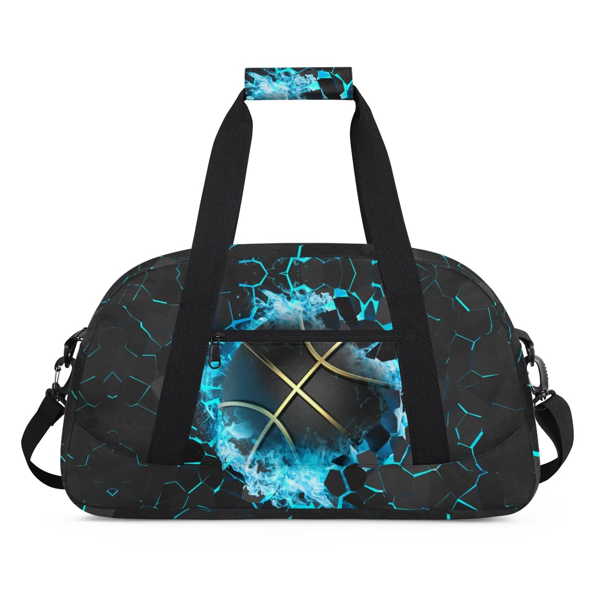 Blue Basketball Kids Duffel Bag for Boys, Sport Ball Sports Gym Bag Overnight Travel Weekender Bag Lightweight Carry On Sleepovers Bag for School