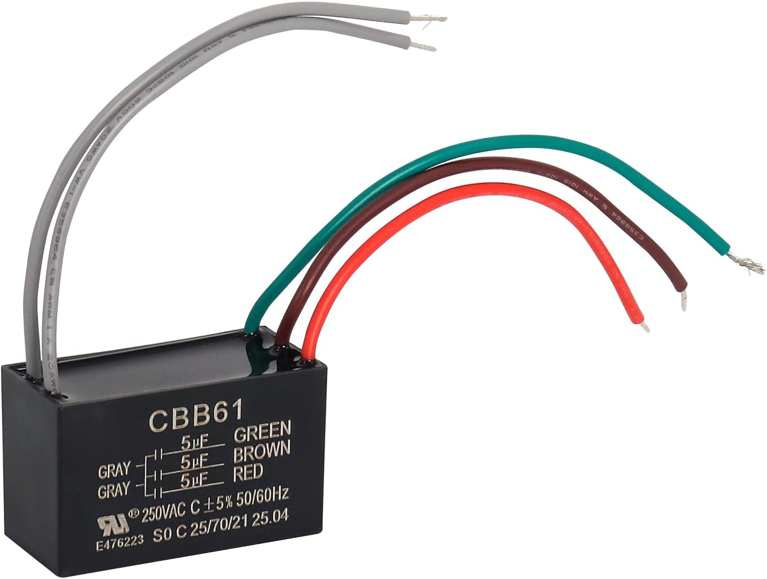 Wadoy CBB61 5 Wire Ceiling Fan Capacitor Compatible with New TECH 5+5+5uf 50/60Hz 250VAC