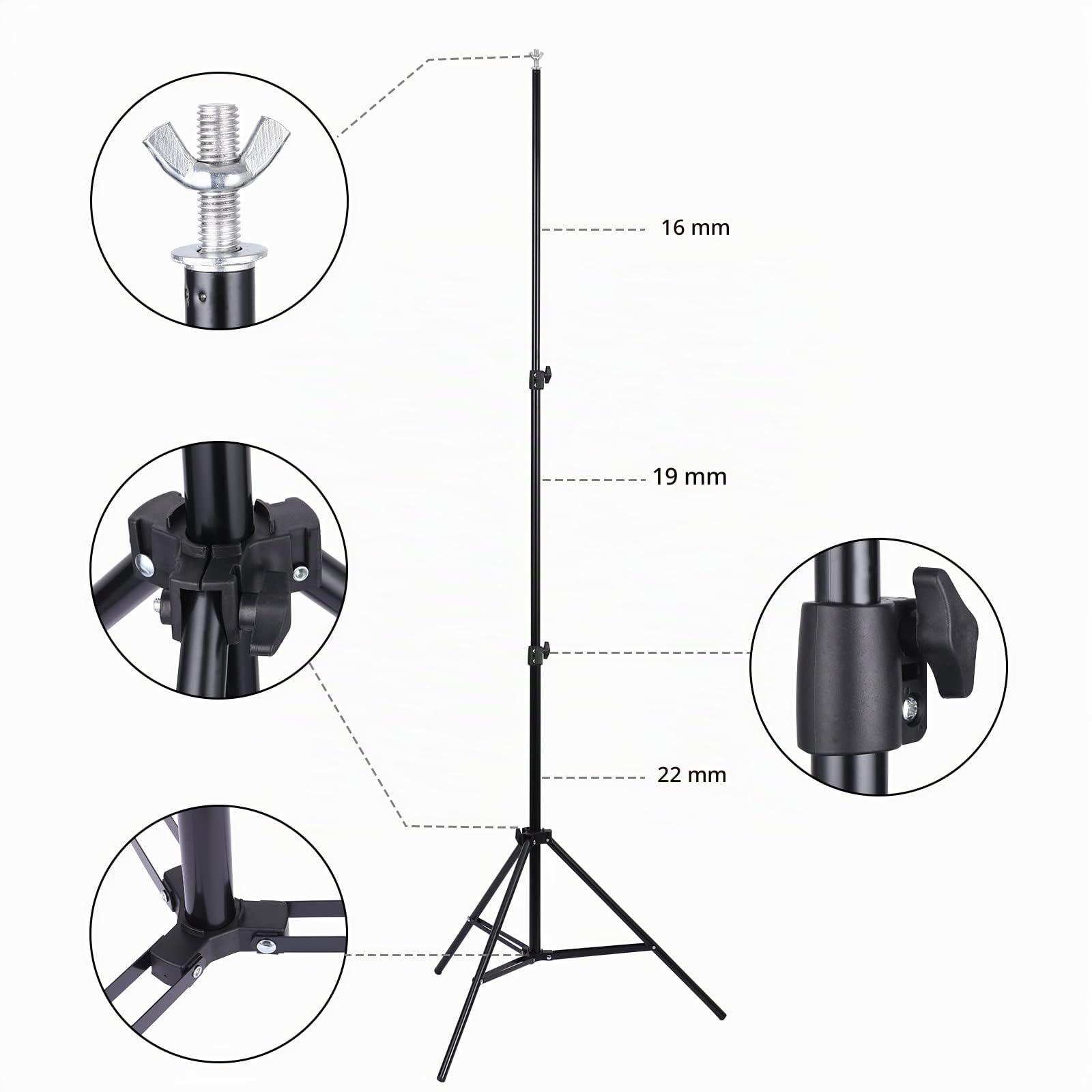 2x3m Support de Fond Réglable, Système de Support de Fond Photo Studio avec 3 Pinces pour Toile de Fond + Un Sac de Transport