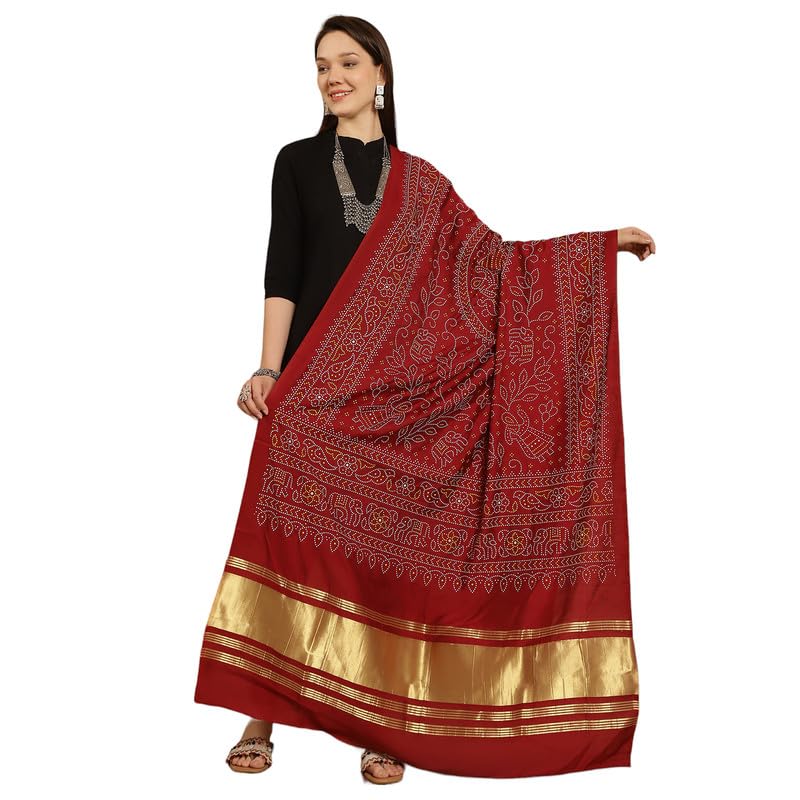 jabama Women's Poly Crepe Bandhej Dupatta 2.3 Meter – Traditional Ethnic Dupatta for Kurti, Suit & Lehenga | Vibrant Rajasthani Bandhani Print-picture-18