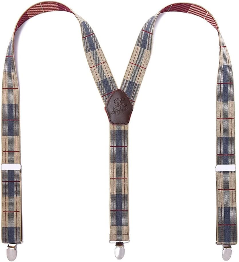 Leather Three Clips Casual Men's And Women's Adult Strap Clip Trousers Elastic Plaid