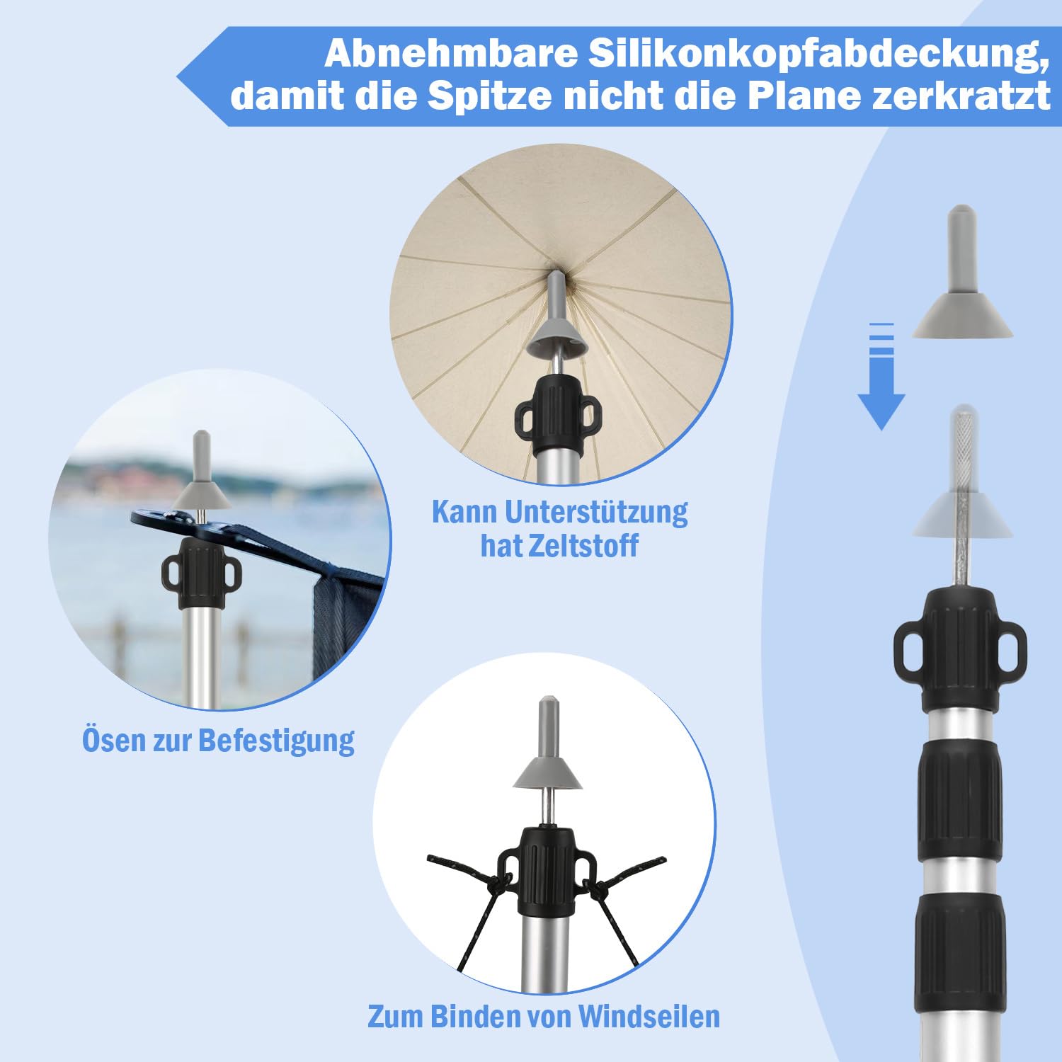 Zeltstange Teleskopstange für Zelte, Zeltstangen Aluminiumlegierung Höhenverstellbar Höhe 87–234 cm für Camping, Trekking & Outdoor, Zelt, Tarp, Sonnensegel, Plane & Wetterschutz