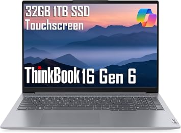 Lenovo ThinkBook 16 Gen 6 Business Laptop 16" FHD+ Touchscreen, Intel Core i5-13420H > i7-1255U, 32GB DDR5 RAM, 1TB SSD, Webcam, Thunderbolt 4, Ethernet, Wi-Fi 6, Win 11 Pro w/ Copilot, Grey