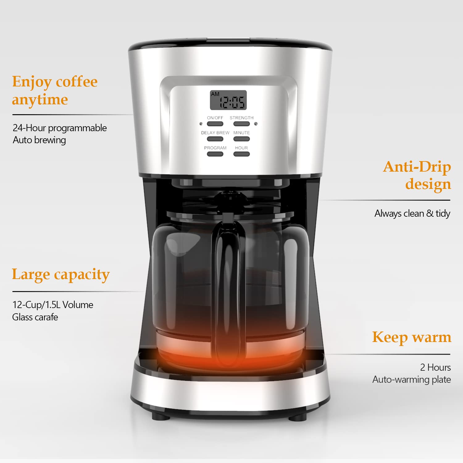 Amazon | 12-Cup Programmable Coffee Maker, Electric Drip Coffee