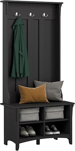 Miniatura 12 de Bush Furniture Salinas Hall Árbol con banco de almacenamiento de zapatos, blanco puro y gris Shiplap Blanco puro y gris,Blanco antiguo,gris (cape