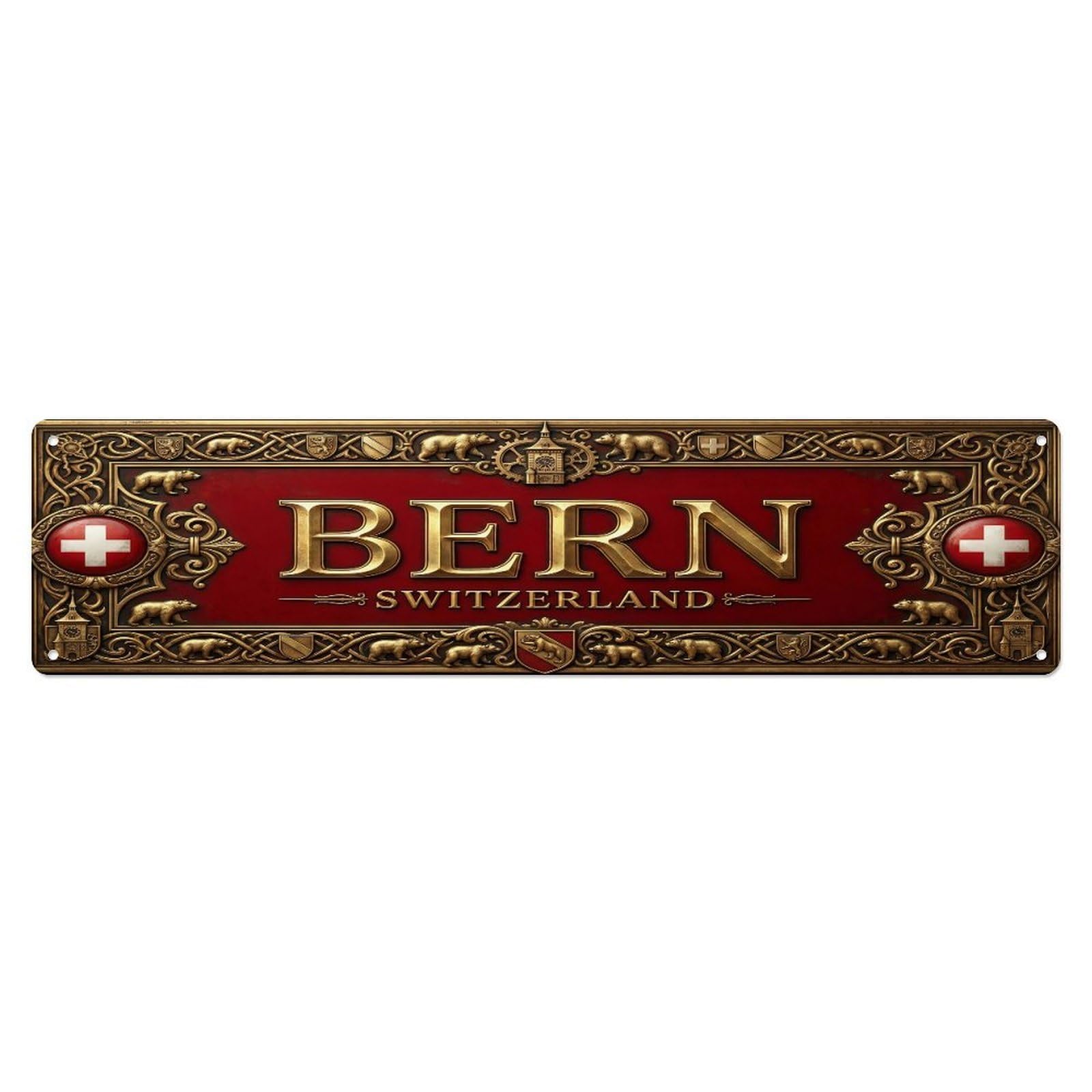 Vintage Bern Switzerland Flag Pattern Metal Tin Sign