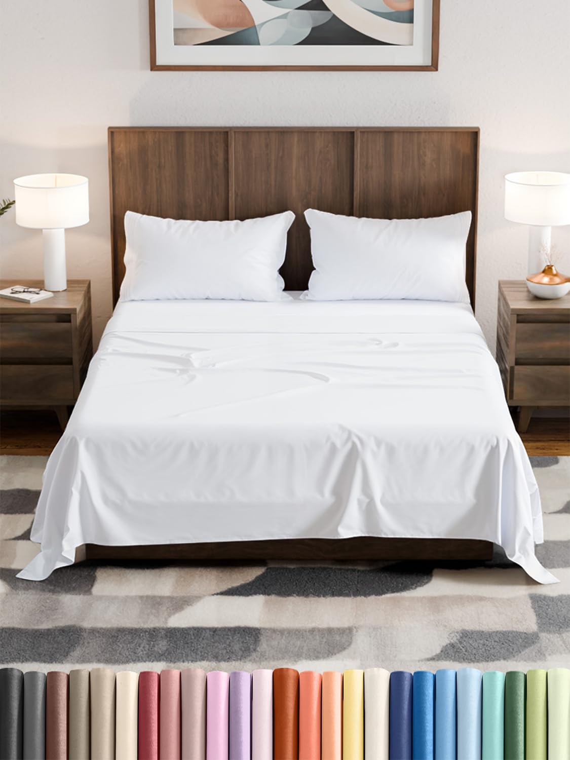 Olympic Queen Sheet Set 66x80 – Luxury RV Olympic Queen Sheets – Soft, Cooling, Comfy & Breathable - 1 Flat, 1 Fitted & 2 Pillowcases w/ 14" to 16"