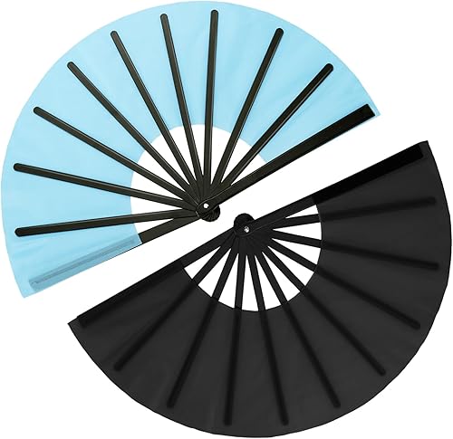 Maitys 2 piezas de abanicos grandes plegables de mano para baile en línea, abanicos plegables de nailon para festival de kung fu chino, Color