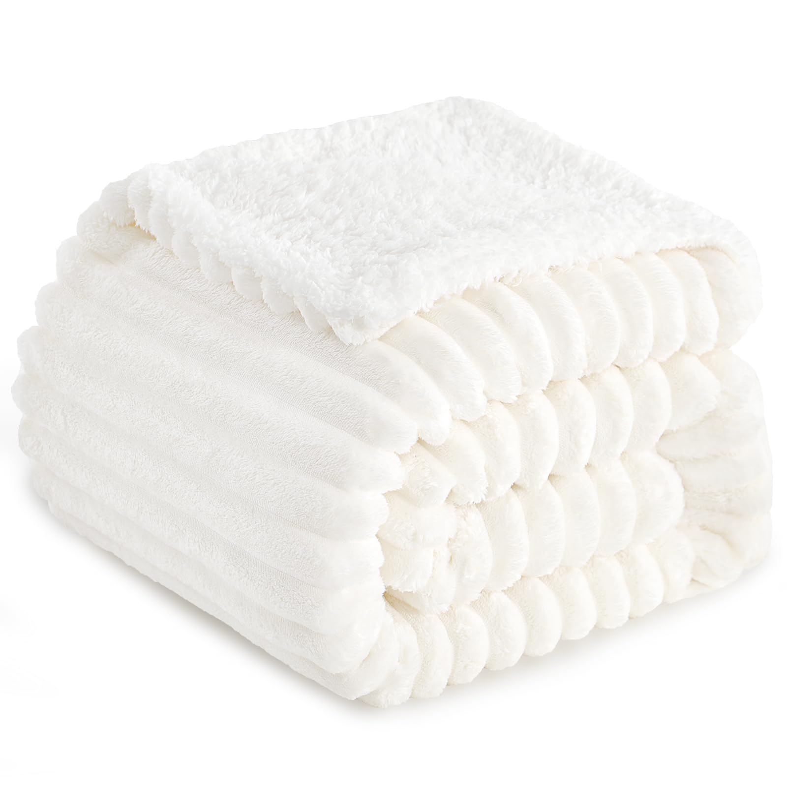 RUIKASI Sherpa Blanket Throw for Sofa Fleece Blanket, 130x150 cm White — image 1