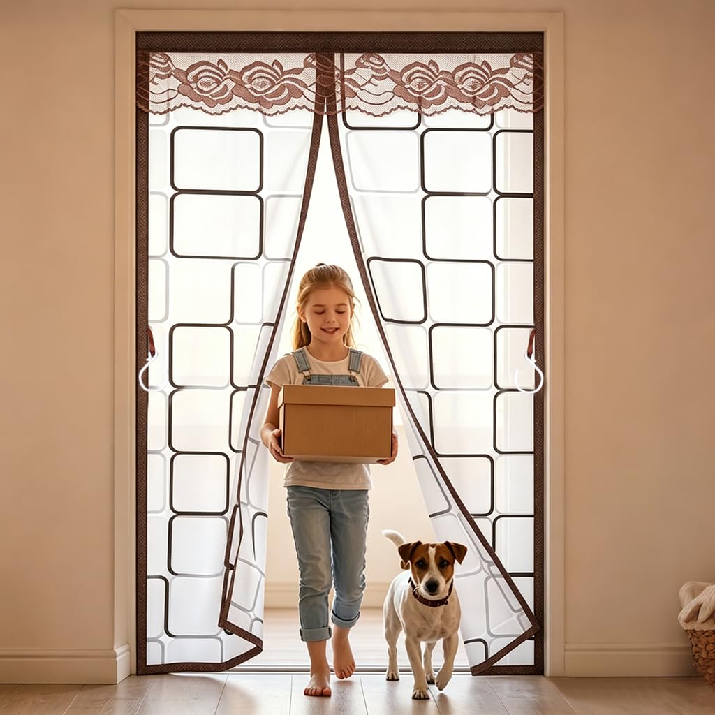 HASTHIP® Mosquito Net for Doors with Magnet Insulated PVC Door Mosquito Net Magnetic with Auto Closure, Self Adhesive Hook and Loop, Windproof Dustproof Privacy Curtain, 100x200cm-image-29