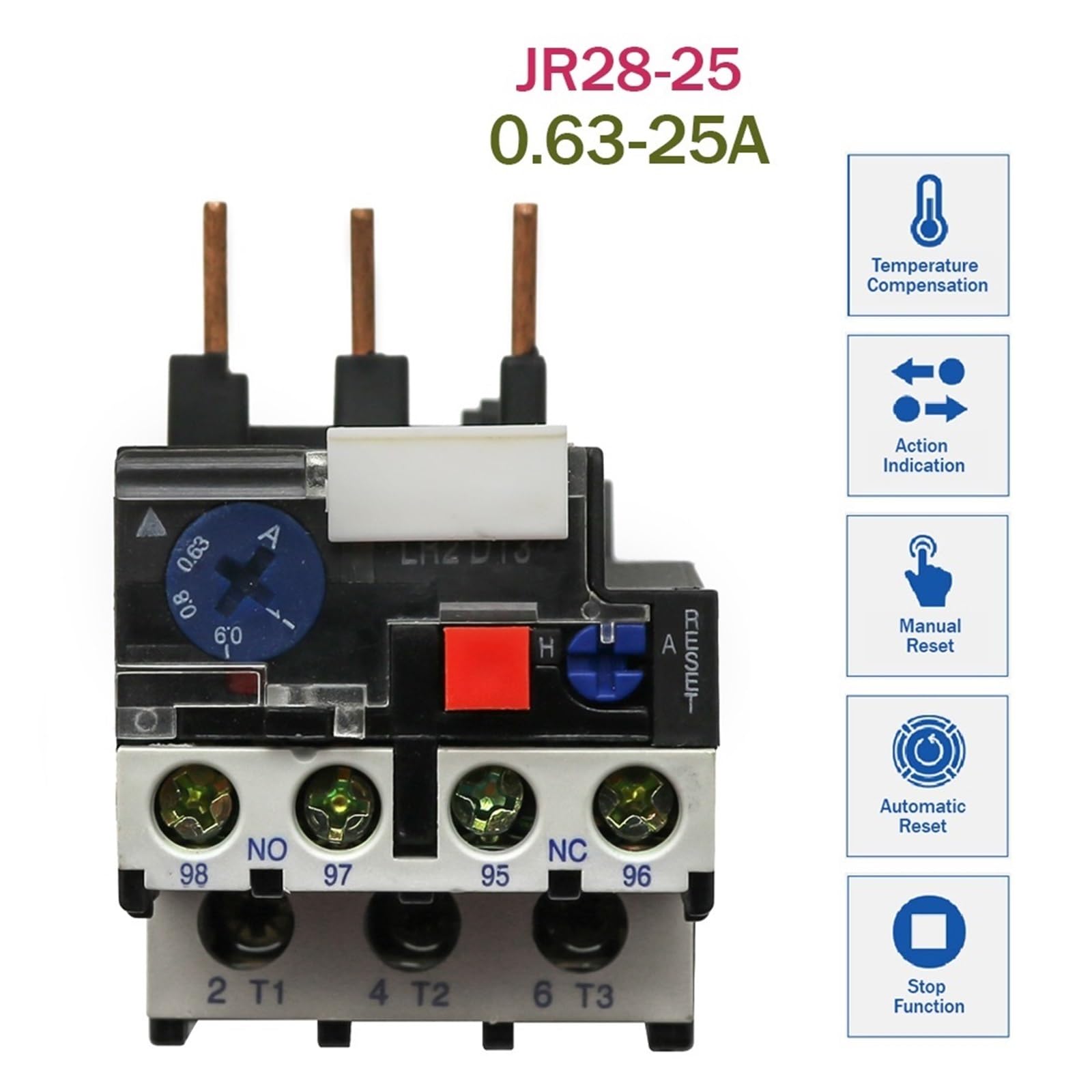Relé de sobrecarga térmica JR28-25 1,6 A 2,5 A 4 A 6 A 8 A 10 A 13 A 18 A 25 A LR2D13 Relé térmico ajustable Relé de protección contra sobrecorriente(10pcs-2.5-4A)