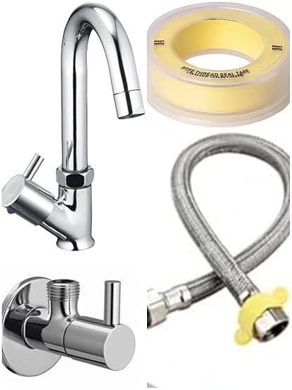 Combo of wash Basin Faucet/Deck Mounted/Table top for Basin Bathroom tap Brass Chrome Finished |Combo for WASH Basin -Pack of 1 (Flora/Turbo, Combo 1: Basin Set of ONE Way)