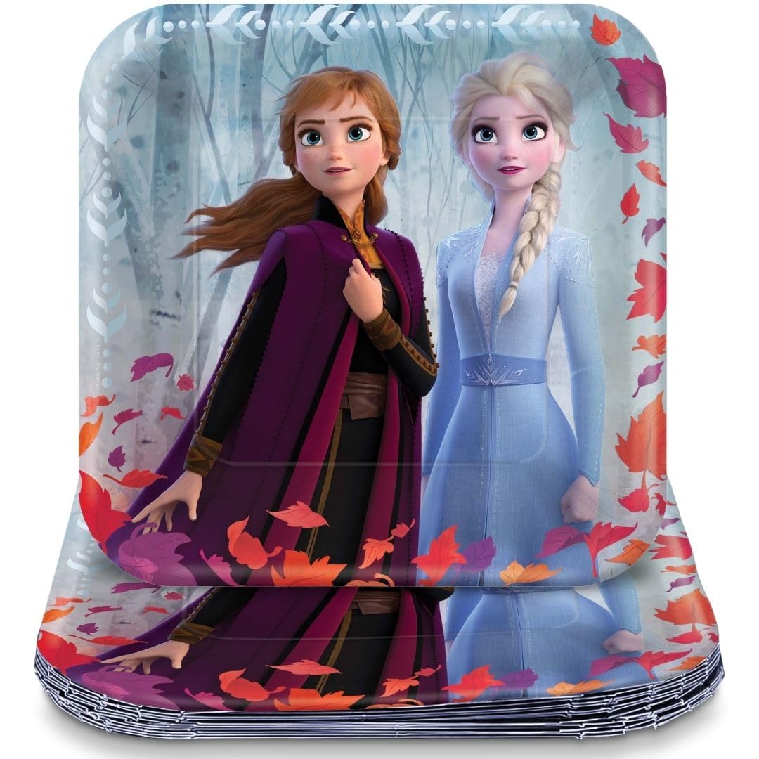 Frozen 2 Birthday, Metallic Square Anna & Elsa Paper Plates, 9", 8 Ct.