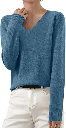 OIOLOYJM Fall Cashmere Sweaters for Women 2025 V Neck Long Sleeve Tops Lightweight Knitted Pullovers Merino Wool Sweater