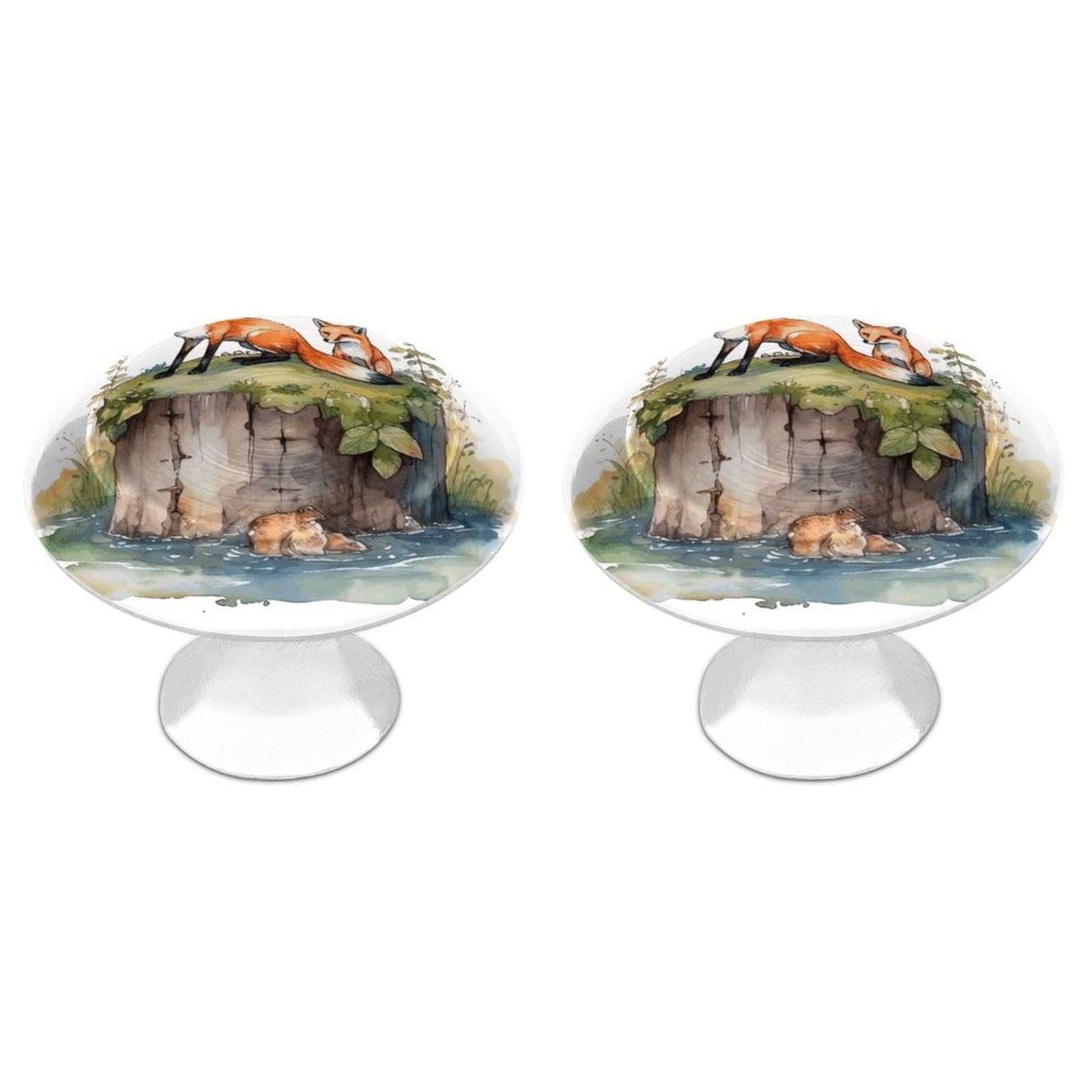 Btcowzrv Style Hand Drawn Fox 2 Pack Cabinet Knobs Drawer Pulls