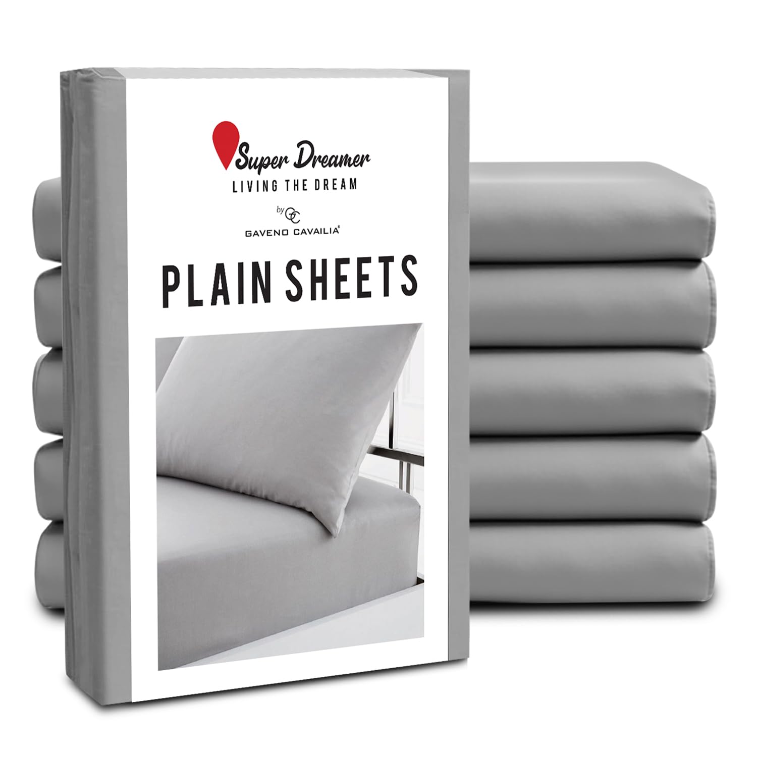 GC GAVENO CAVAILIA Fitted Sheet Double 6 Pack - Plain Dyed Microfiber Bedding Sheets - Fade, Wrinkle & Shrink Resistant Bottom Sheets - 25cm Deep Breathable Bed Sheet with Elasticated Corners - Grey