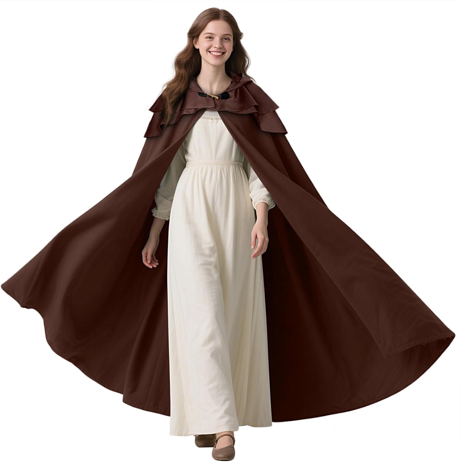 Joukavor Renaissance Hooded Cloak for Women Men Adult Medieval Cape for Renfaire