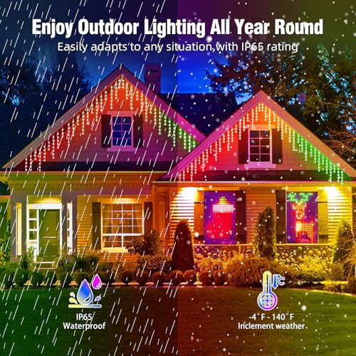 AHAWILL Icicle Lights for Outside,33ft Christmas Lights Outdoor with Dimmable 255LED,IP65 Waterproof,USB Plug in Curtain String Lights with DIY Scene Modes for Party,Roof,Halloween Decor(Multicolor) - image 5
