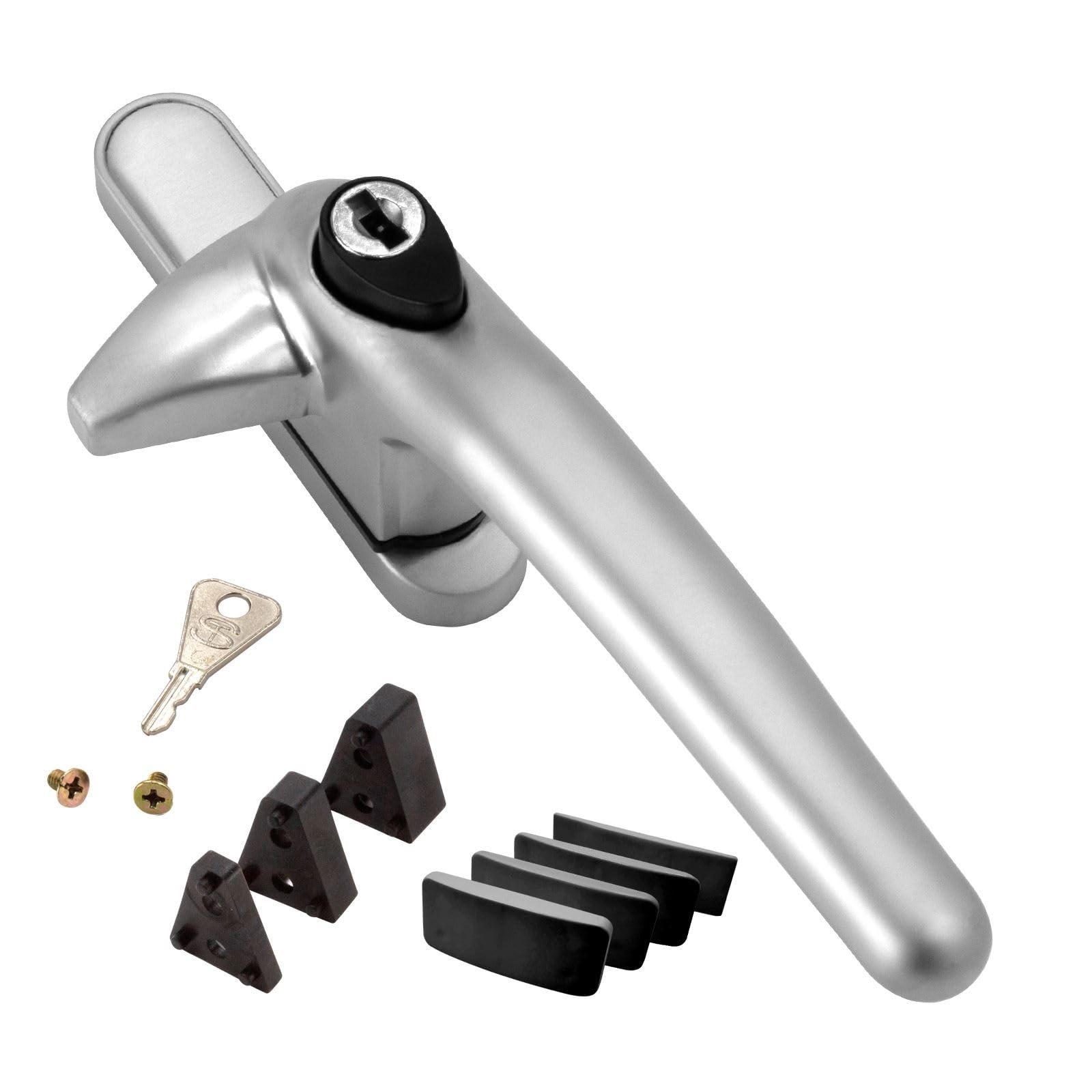 Universal Cockspur Window Handle Kit - Right, Satin Silver/Black — image 1
