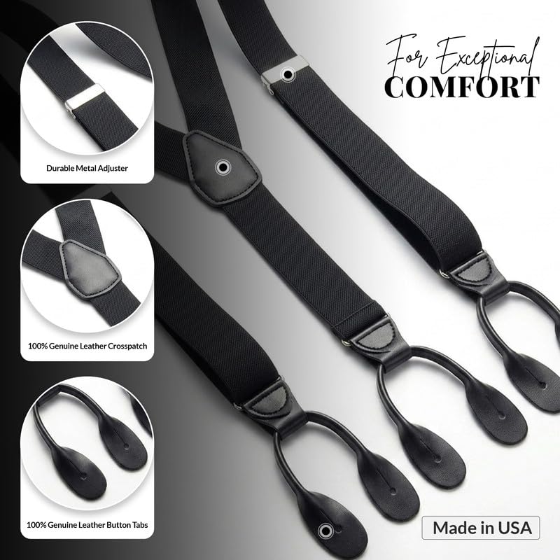 Image of HOLD'EM Tuxedo Button Suspenders for Men - Mens Dress Suspenders Formal | 100% Genuine Leather | Made in USA | Regular & Tall
