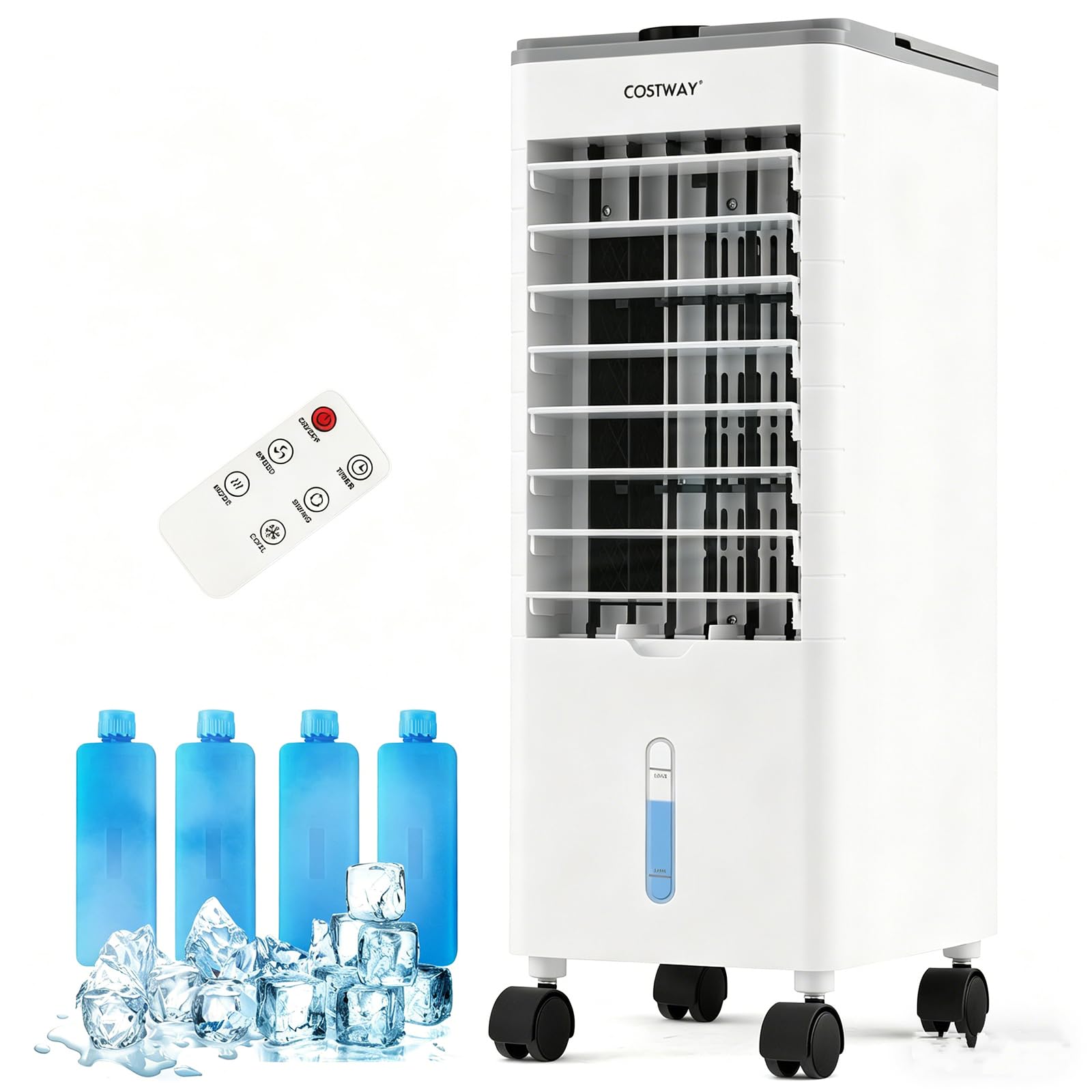 COSTWAY Condizionatore Portatile 3 in 1, Condizionatore d'aria Evaporativo portatile con Raffreddamento, Ventola e Umidificazione, 3 Velocità del Vento, 12H Timer, Doppio Serbatoio d'acqua(Grigio)