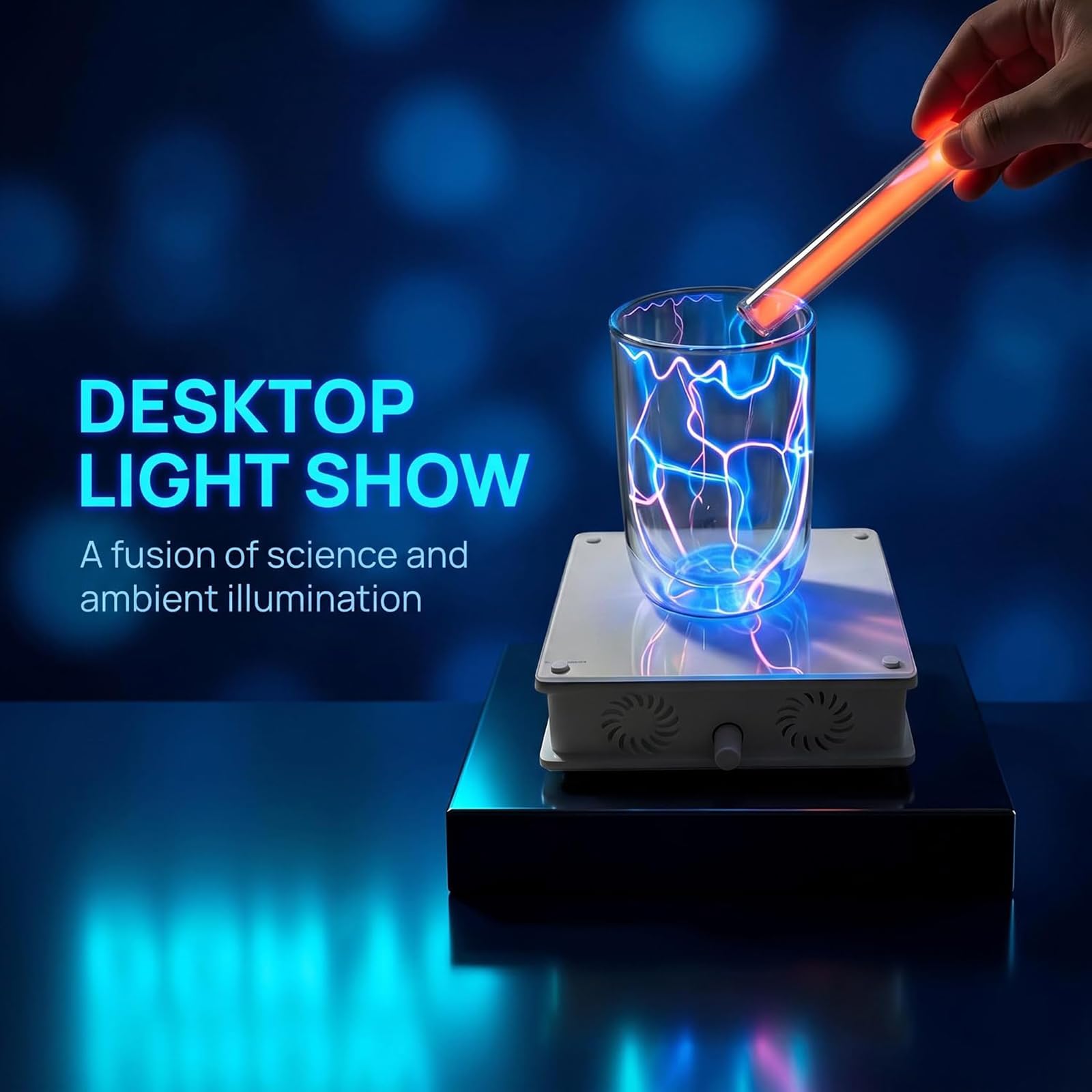 Tazza Al Plasma con Bobina di Tesla,tazza Luminosa Attivabile Al Tocco, Tazza di Vetro con Effetto Fulmine Elettrico, Sensibile Al Tocco con Base Eccitatrice,per Bevande,fantastico Gadget Scientifico