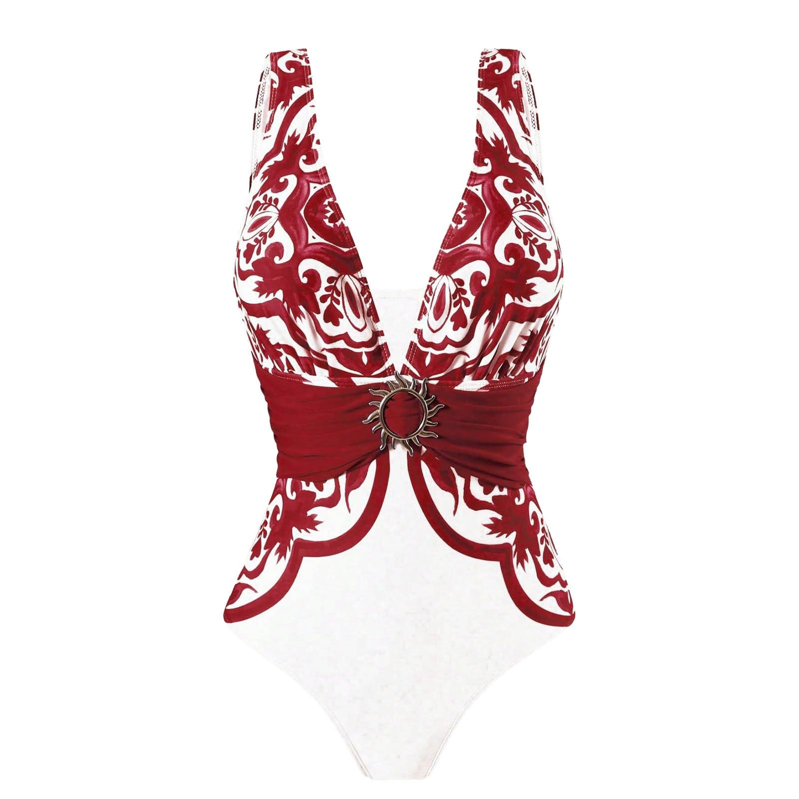 Generico Costumi da Mare Donna, Costume Intero Donna Contenitivo Costumi da Bagno Donna Curvy Costume Donna Piscina Scollo a V Costumi Interi Mare Push Up Swimsuit Regolabili Swimwear Collo Appeso