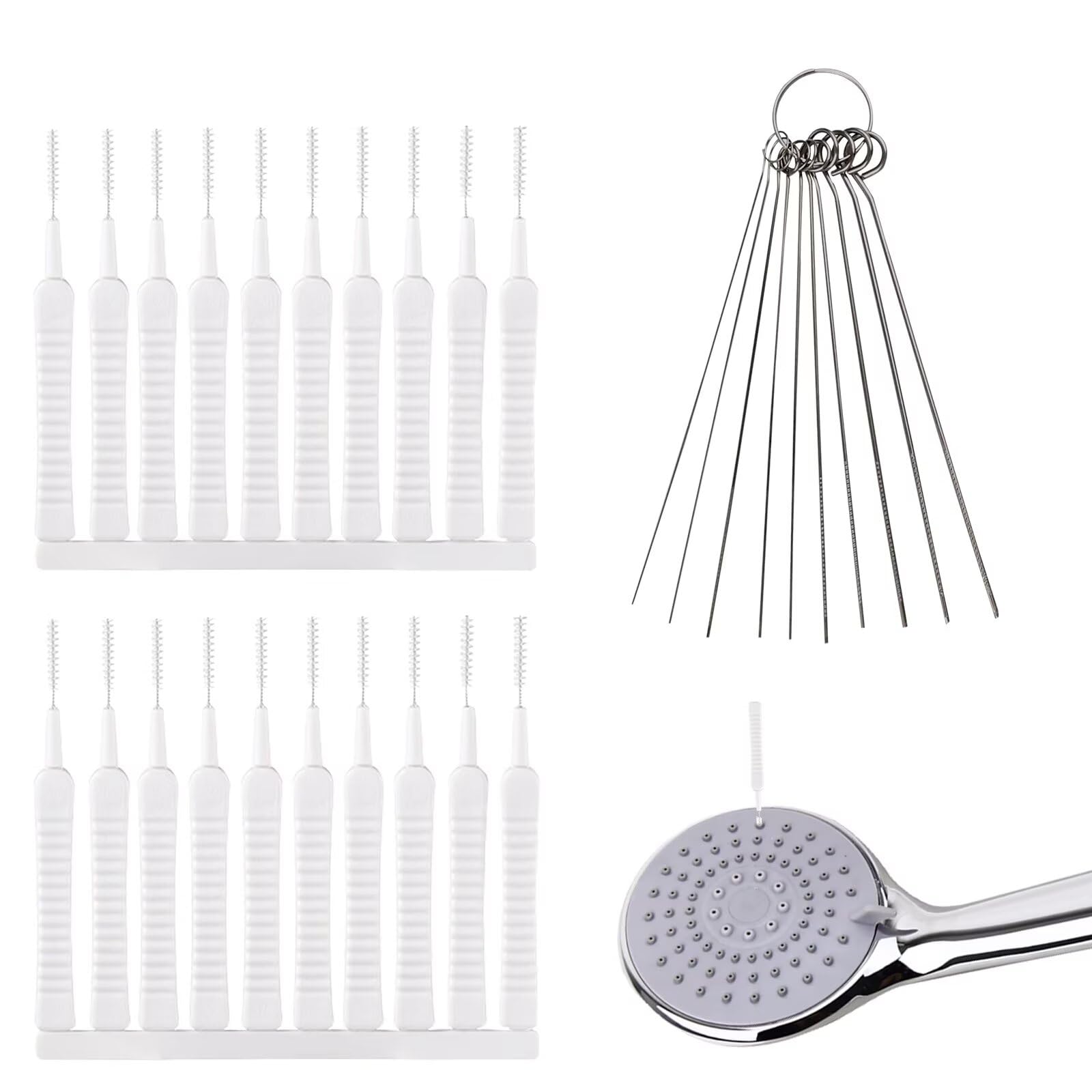 20pcs Shower Head Cleaning Brush, with 10pcs Cleaning Picks Small Hole Cleaner Tool Anti-Clogging Mini Crevice Shower Head Bristle for Nozzle Gap Household Bathroom