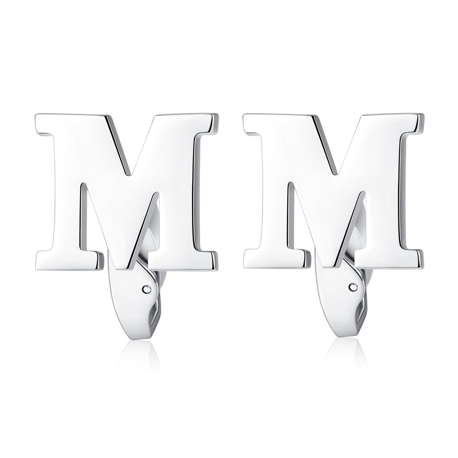 HONEY BEAR Carta Inicial Alfabeto Gemelos - Acero Inoxidable para Hombres Camisas Accesorios,Plata