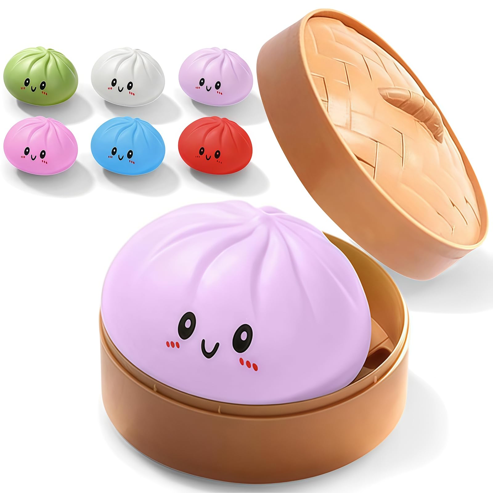 Dumpling Squishies Sensory Stress Ball, Giant Glitter Stress Ball Dumpling, Stretchy Sensory Dough for Stress Relief, Squeeze with Food Steamer for Desk, Purple — image 1