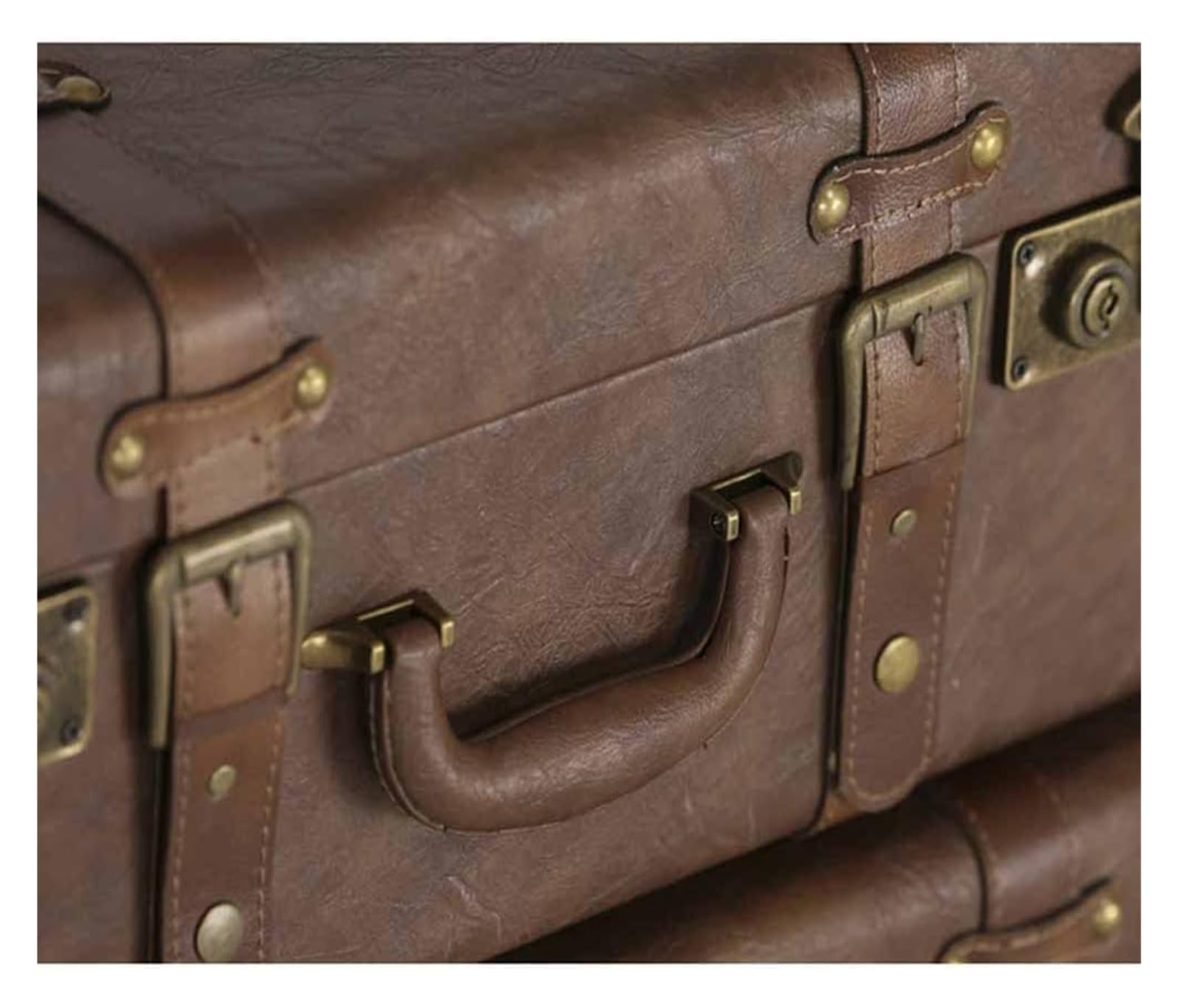 Maleta Retro, baúl de Madera Antiguo, Caja de Almacenamiento Retro de Cuero para Equipaje, República de China, Accesorios para fotografía, Adornos Decorativos (54x34x20cm)