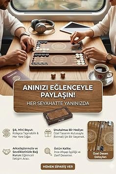 Mini Tavla Seti Kompakt Taşınabilir Çantalık Ceviz Renk Eskitme Stil Tavla Hediyelik 2 Adet Tabak Altlığı