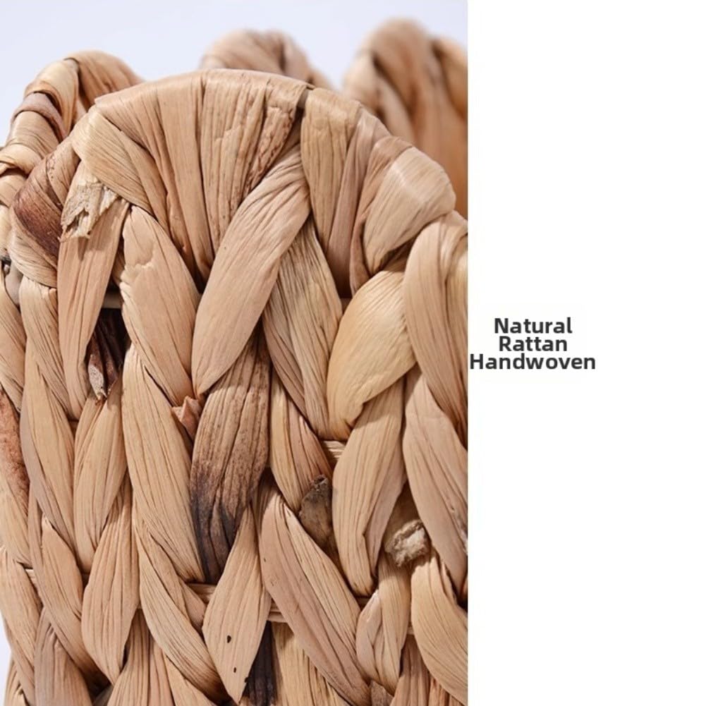 Cesta de almacenamiento de hierba de calabaza con asas de madera, 24 x 24 x 12 cm, organizador decorativo natural, papel higiénico, despensa, sala de estar, caqui