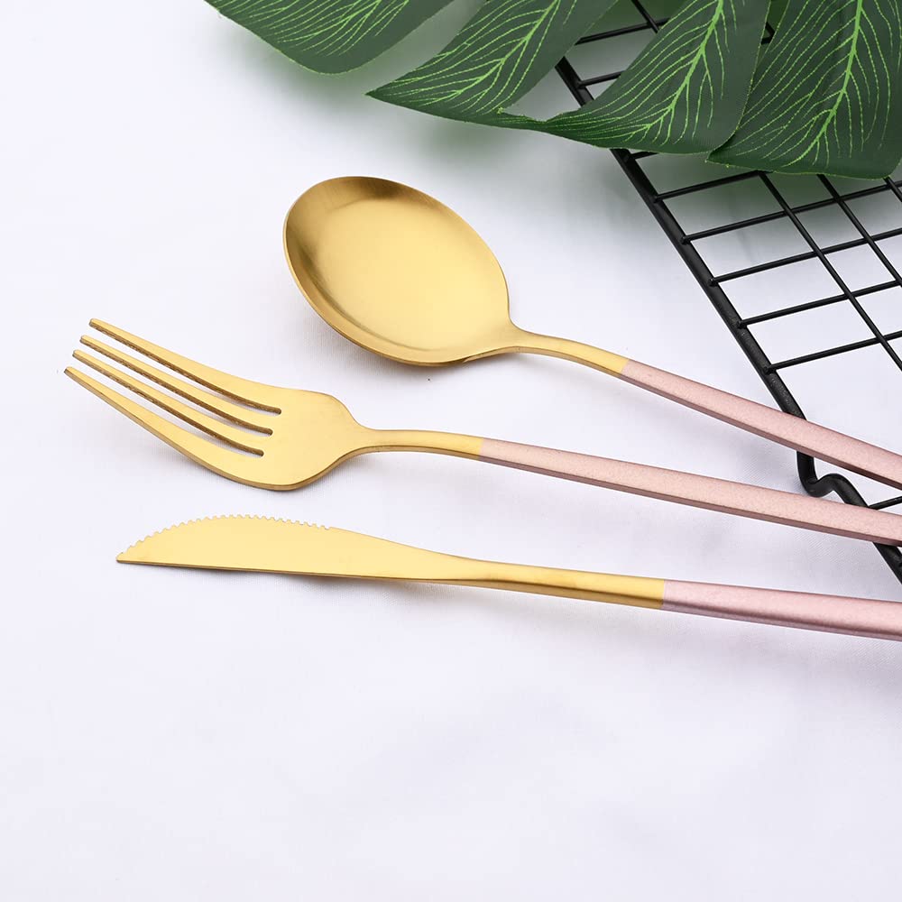 Besteck- und Essbesteck-Set, 24-teilig, Mattes Besteck-Set, Edelstahl-Geschirrset, Messer, Gabel, Löffel, Tafelservice, Küchenbesteck, Geschirrset für Zuhause,Schwarz