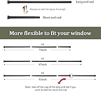 Vista 4 de Barras de cortina para ventanas de 48 a 93 pulgadas, barra de cortina de metal resistente de 5/8 pulgadas, paquete de 2 barras de cortina opacas