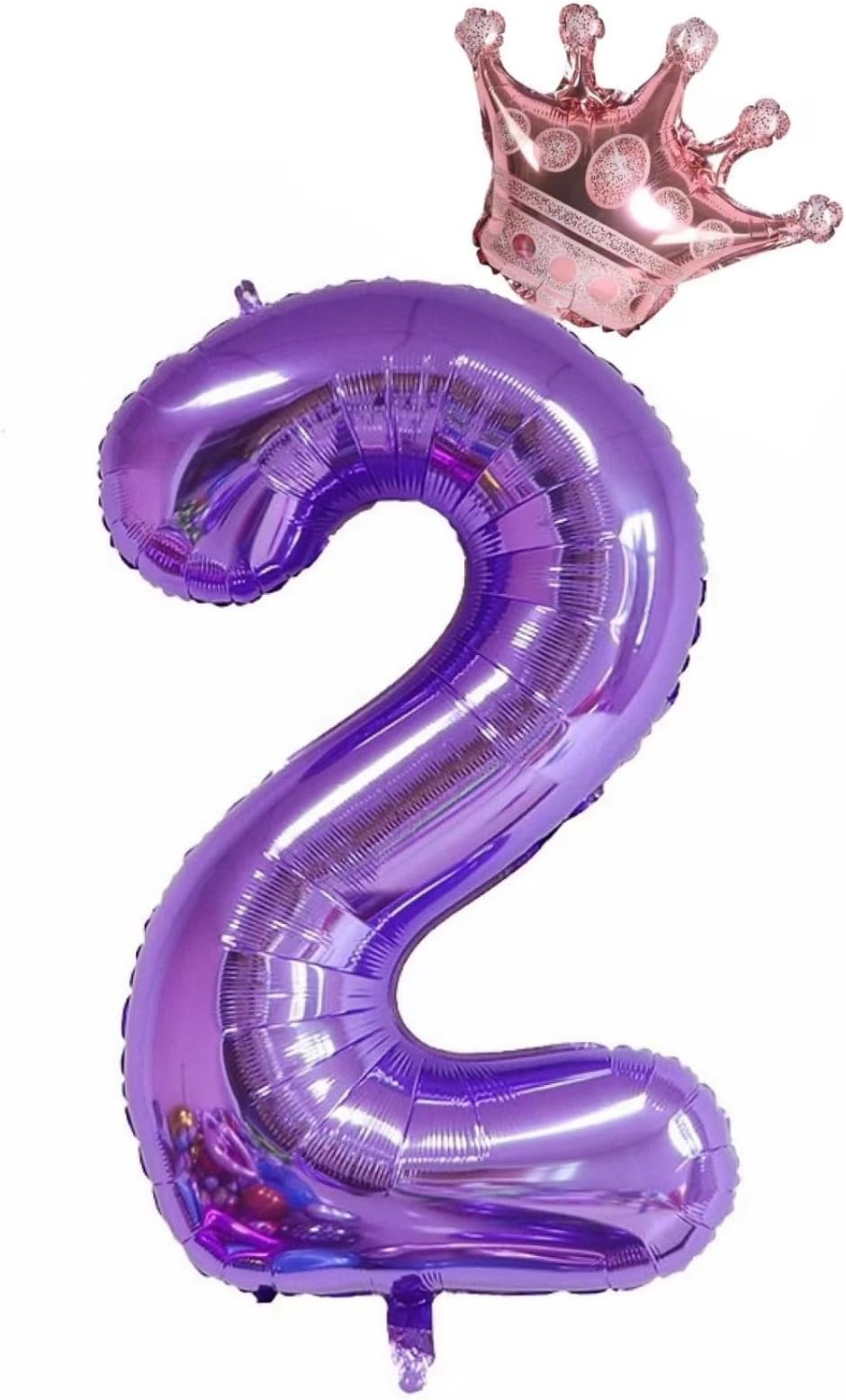 40-Inch Purple Number 2 Balloons With Crown, 2nd Birthday Decorations for Girls, Wedding Anniversar Celebration Decorative Balloons. (2)