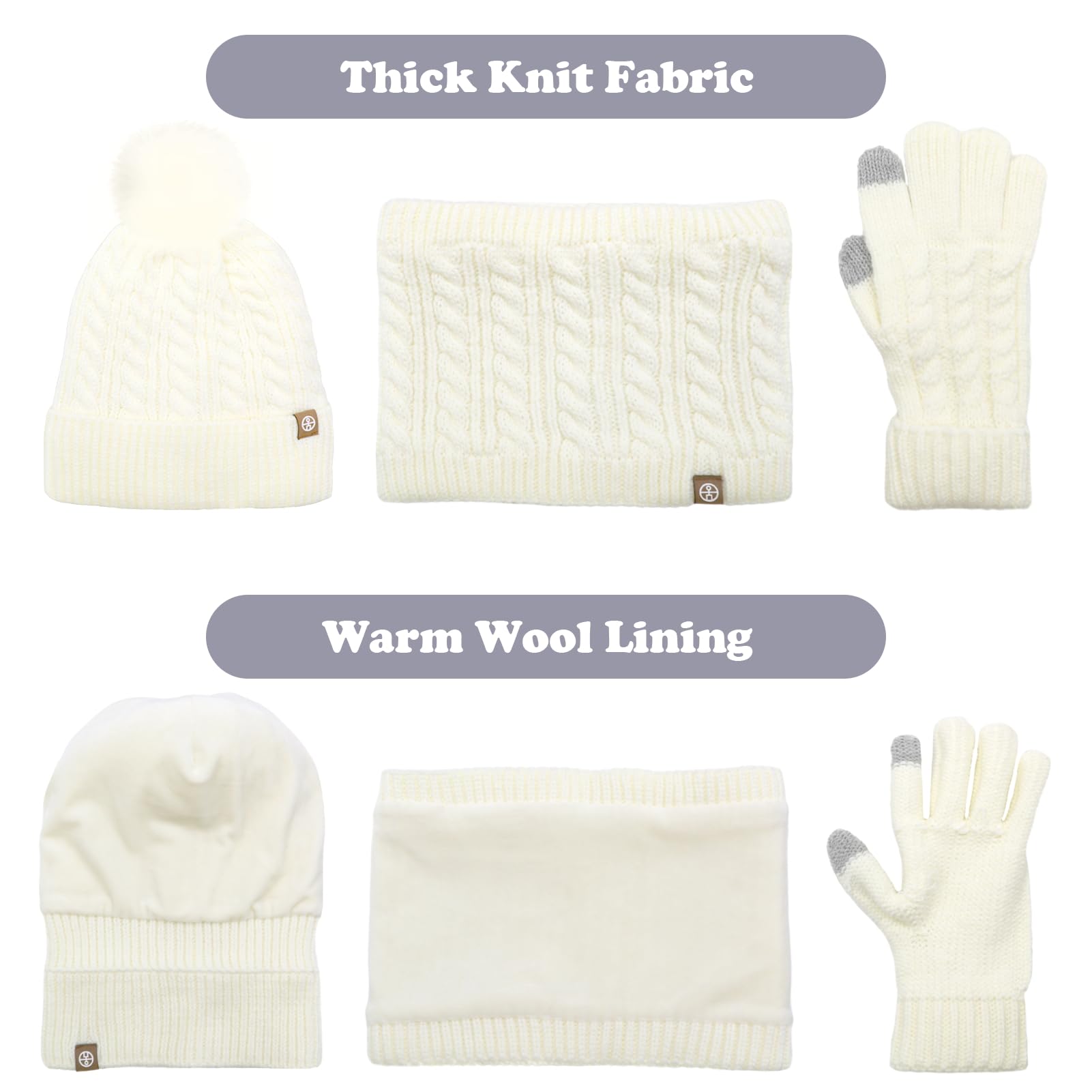 Lifup Chaud Écharpe et Gants Bonnet Ensemble pour Garçons Filles de 5 à 12 Ans, Bonnet Enfant Hiver avec Pompon, Épaisse Doublure Polaire Écharpe Chapeaux