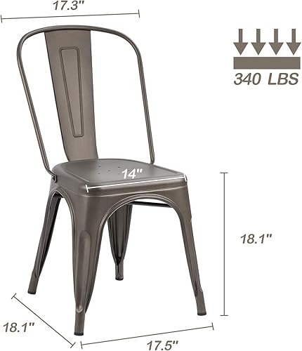 Vista 3 de Devoko Sillas de metal para interiores y exteriores, estilo envejecido, sillas de comedor y cocina, sillas laterales apilables con respaldo, juego