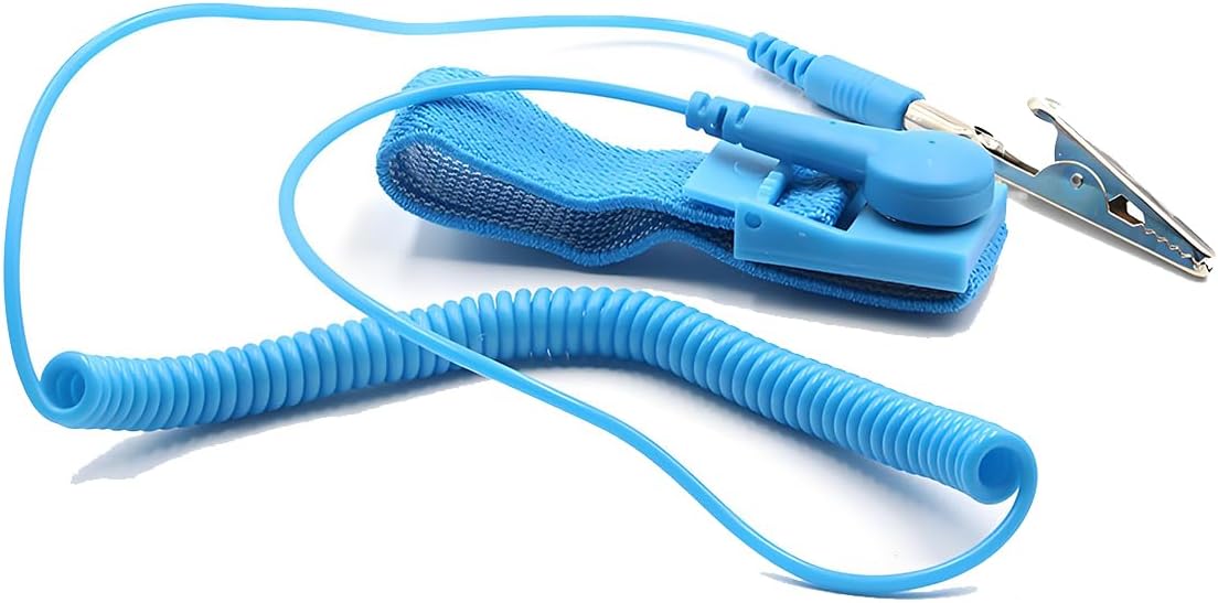 Anti Static Wrist Strap – 11" Adjustable ESD Wristband with Alligator Clip, Extra Long Coiled Cable for PC Electronics Repair (Blue-1 Pack)