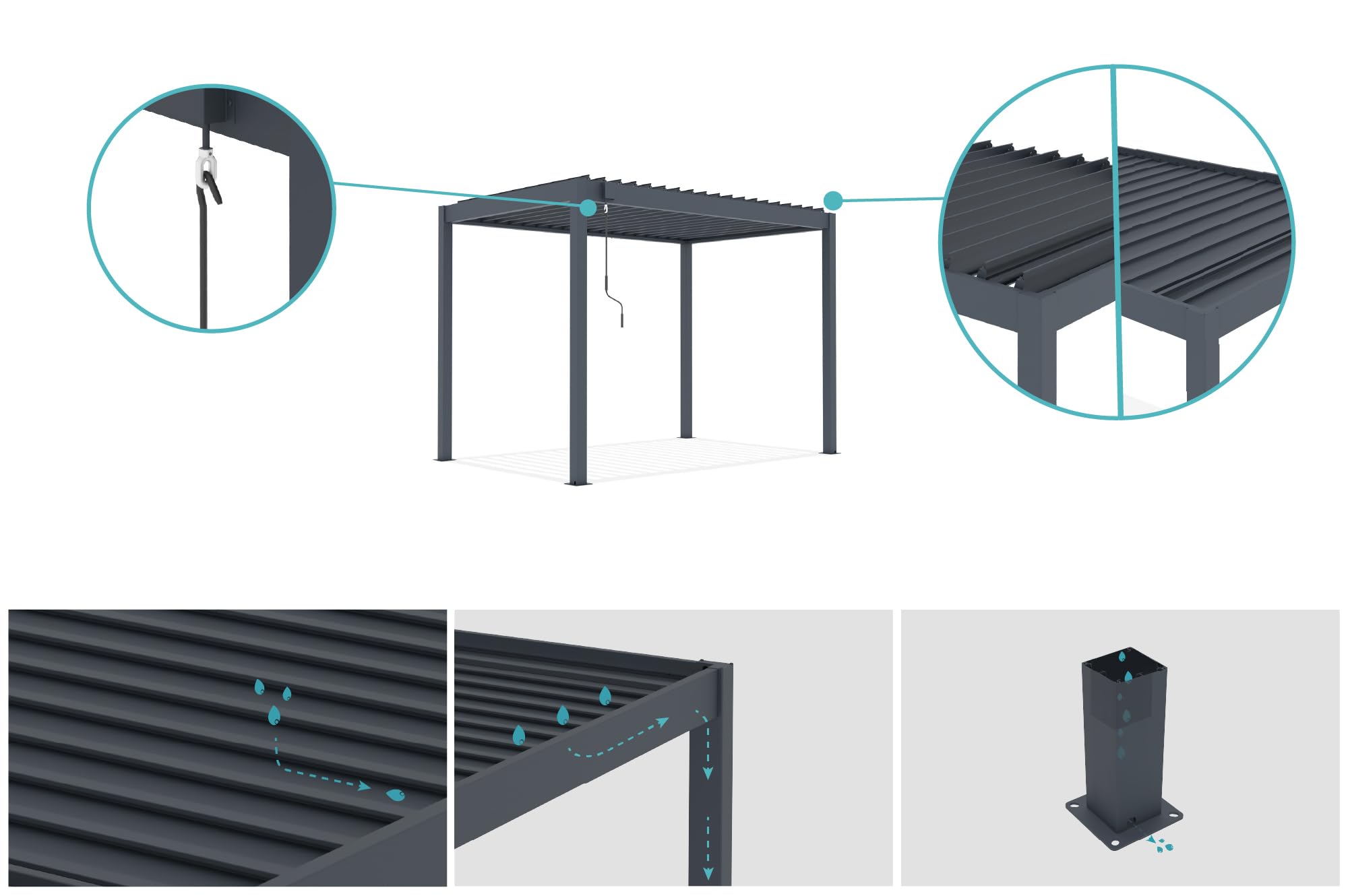 Cazeboo PIANA 3x2m szara aluminiowa samonośna pergola bioklimatyczna