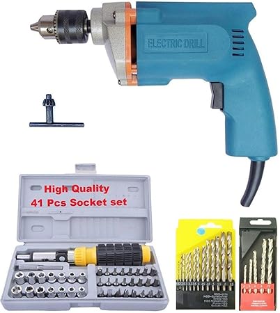 Inditrust 6 months warranty Tiger 10mm Heavy Duty Drill Machine with 13pc hss 5pc masonry 41socket set Pistol Grip Drill