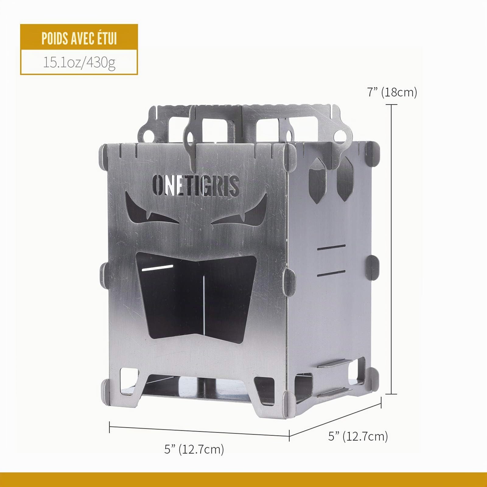 OneTigris ROCUBOID Buschbox Titanium réchaud hobo pliable réchaud de camping avec sac de rangement pour randonnée,pique-nique,BBQ(Titanium)