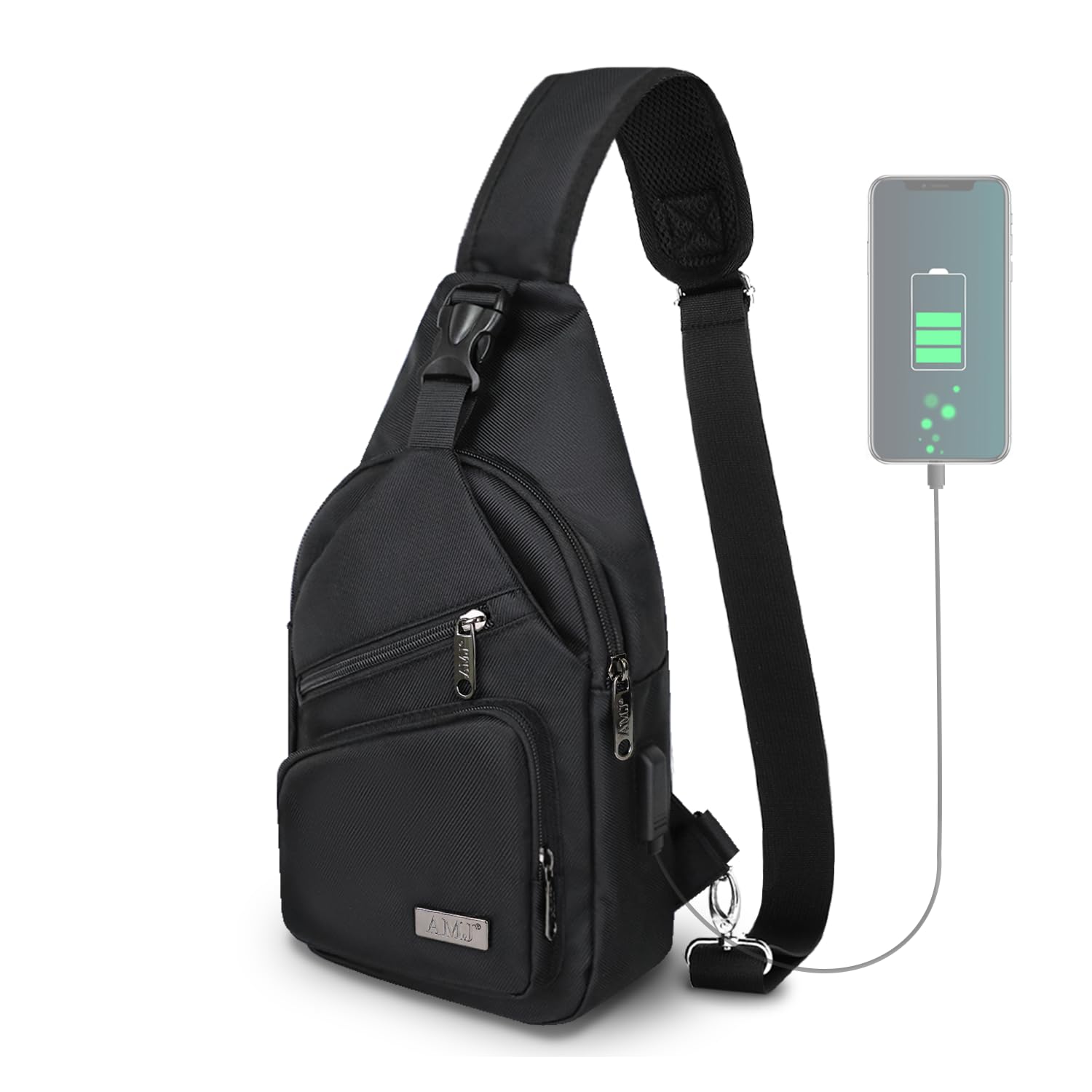 AMJ Crossbody Sling Bag Men Women, Casual Shoulder Backpack, Chest Daypack Satchel for Hiking Travel (Small, Black)