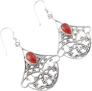 Sterling Silver 925 Drop Dangle Earrings For Womens Natural Red Onyx Dangle Drop Earrings Sterling Silver Dangle Earrings Pear Gemstone Boho Dangle Drop Earrings
