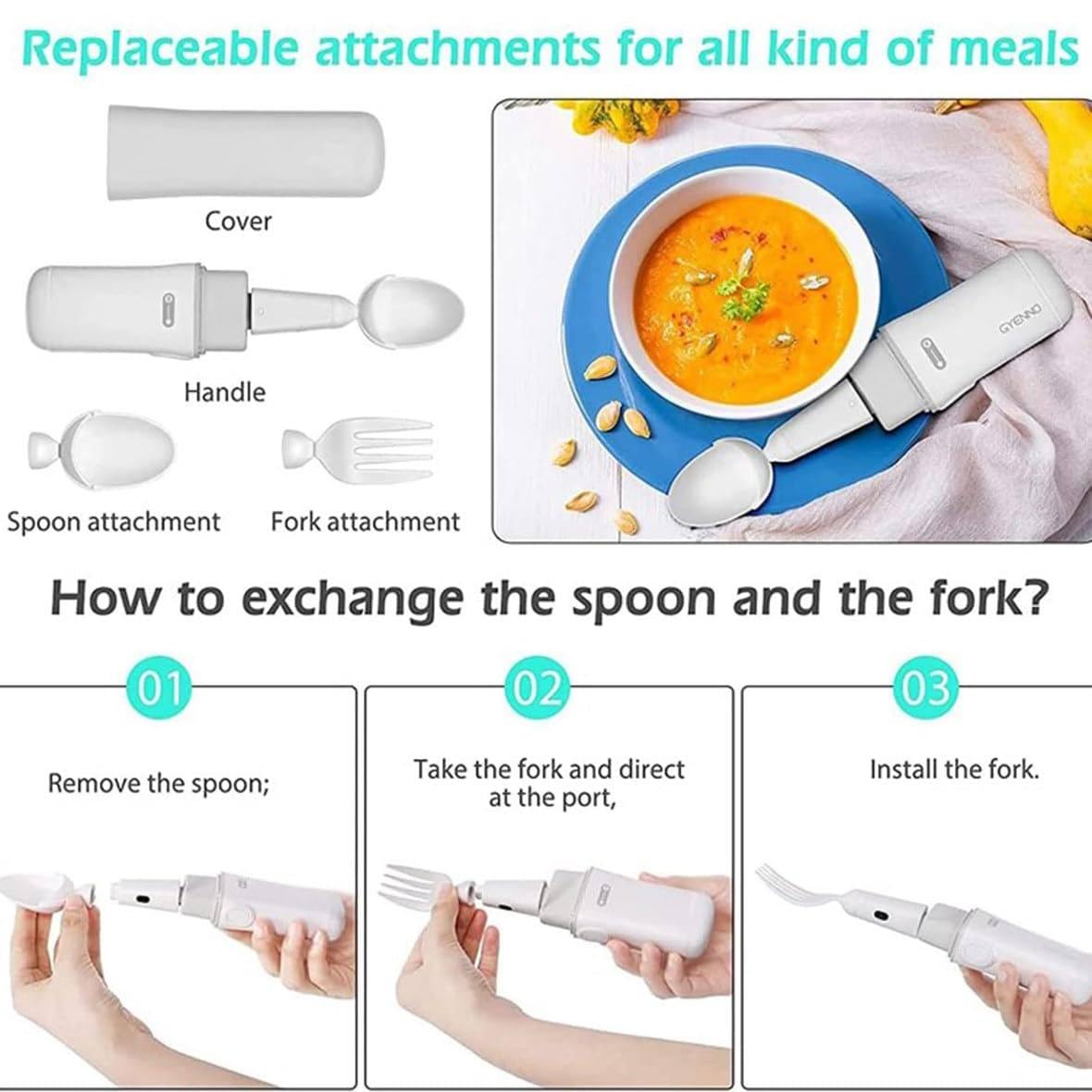 Cuchara adaptativa autoestabilizadora para temblores de manos y artritis, utensilio de alimentación inteligente para ancianos y Parkinson
