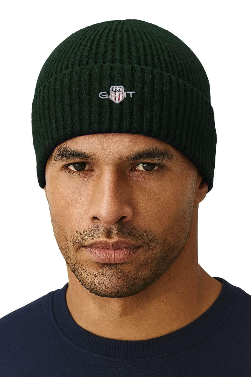 GANT Cotton Blend Logo Beanie, Tartan Green, One Size