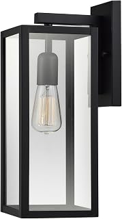 Globe Electric 44176 Matte Black 1-Light Outdoor Indoor Wall Sconce - Weather-Resistant Clear Glass Lantern